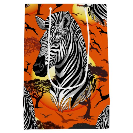 Zebra African Savanna Wild Animal Medium Cadeauzakje (Achterkant)