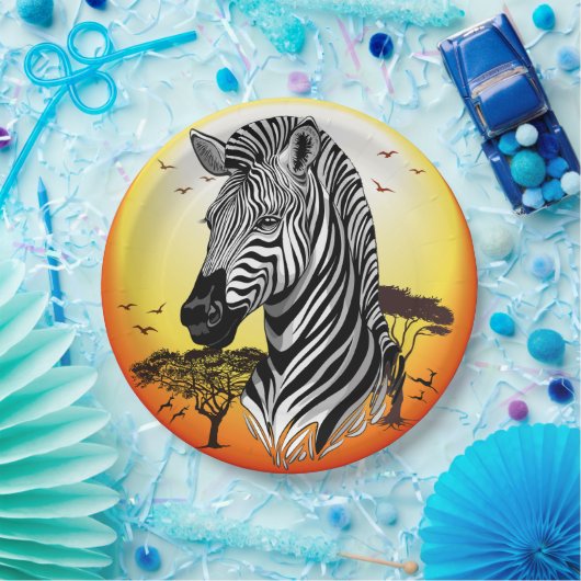 Zebra African Savanna Wild Animal Papieren Bordje (Feest)
