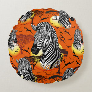 Zebra African Savanna Wild Animal Rond Kussen