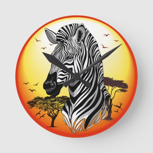 Zebra African Savanna Wild Animal Ronde Klok (Voorkant)