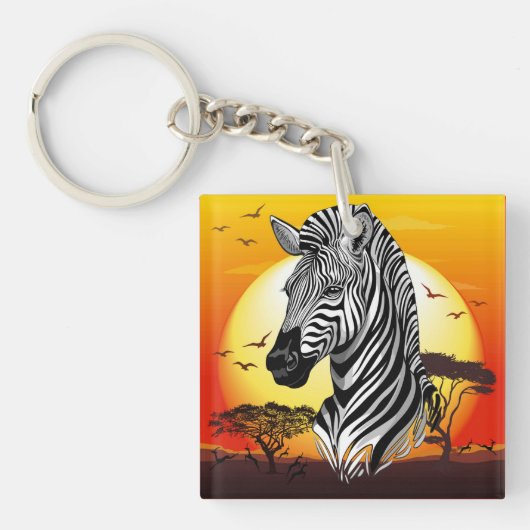 Zebra African Savanna Wild Animal Sleutelhanger (voorkant)