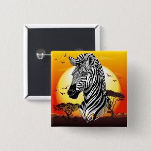 Zebra African Savanna Wild Animal Vierkante Button 5,1 Cm