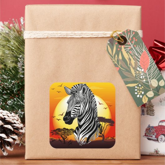 Zebra African Savanna Wild Animal Vierkante Sticker (Feestdagen)