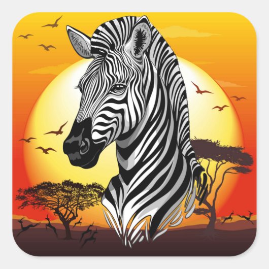 Zebra African Savanna Wild Animal Vierkante Sticker (Voorkant)