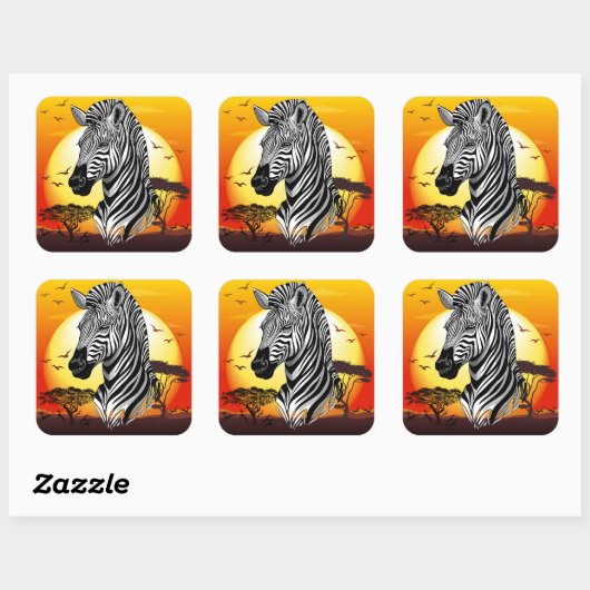 Zebra African Savanna Wild Animal Vierkante Sticker (Vel)