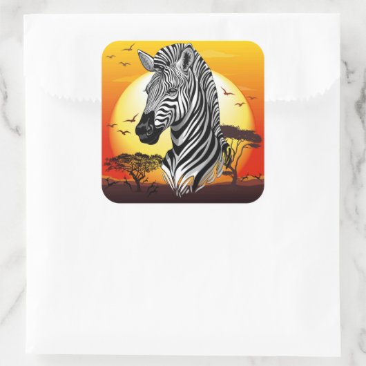 Zebra African Savanna Wild Animal Vierkante Sticker (Tas)