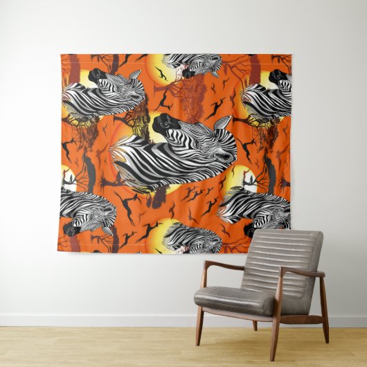 Zebra African Savanna Wild Animal Wandkleed (In Situ (horizontaal))