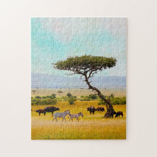 Zebra Afrikaanse Savanne Dieren Reizen Buiten Legpuzzel (Verticaal)