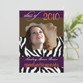 Zebra Afstuderen Uitnodiging Foto/plum (Staand voorkant)