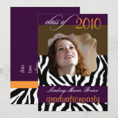 Zebra Afstuderen Uitnodiging Foto/plum (Voorkant / Achterkant)