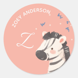 Zebra • Alfabet Monogram Mooie School Kinderopvang Ronde Sticker