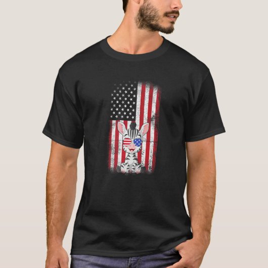 Zebra - Amerikaanse vlag jongens meisjes Mannen Vi T-shirt (Voorkant)