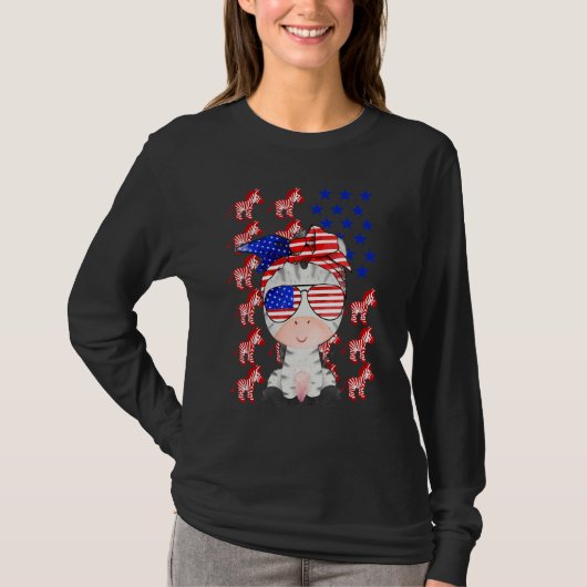 Zebra Amerikaanse vlag Zebra Patriottisch 4 juli T-shirt (Voorkant)