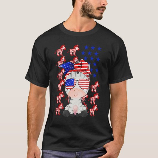 Zebra Amerikaanse vlag Zebra Patriottisch 4 juli T-shirt (Voorkant)