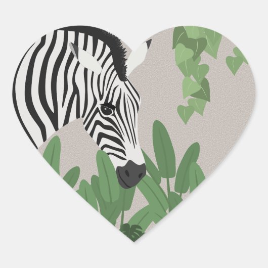 Zebra amongst Leaves Hart Sticker (Voorkant)
