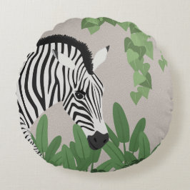 Zebra amongst Leaves Rond Kussen