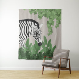 Zebra amongst Leaves Tapestry Wandkleed
