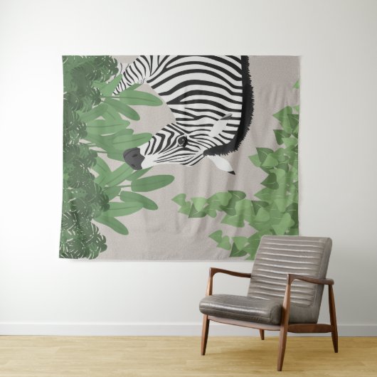Zebra amongst Leaves Tapestry Wandkleed (In Situ (horizontaal))