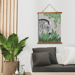 Zebra amongst Leaves Wood Topped Wall Tapestry Hangend Wandkleed