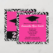 Zebra Animal Print Hot Pink Graduparty Kaart (Voorkant / Achterkant)