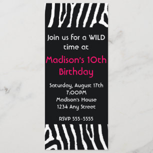 Zebra Animal Print Long Birthday Party nodiging Kaart