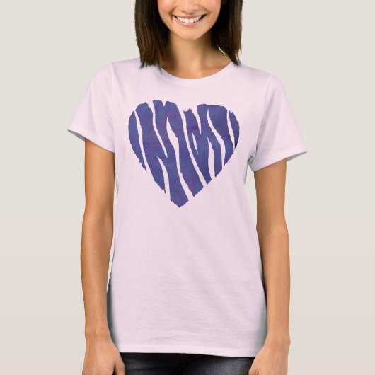 Zebra Animal Print Paars Heart T-shirt (Voorkant)