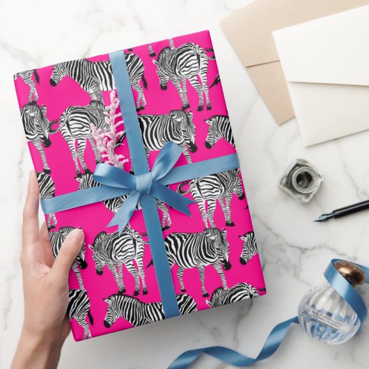 Zebra Animal Print Trendy Hot Pink Colorful Funky Cadeaupapier (Geschenken)