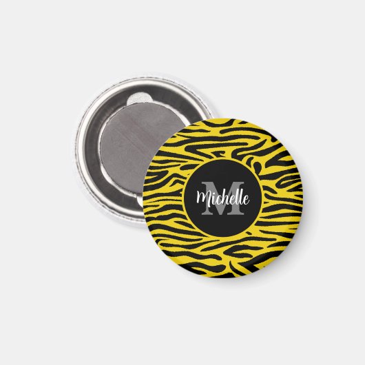 Zebra Animal Skin Modern Monogram Script Naam Magneet (Voorkant / Achterkant)