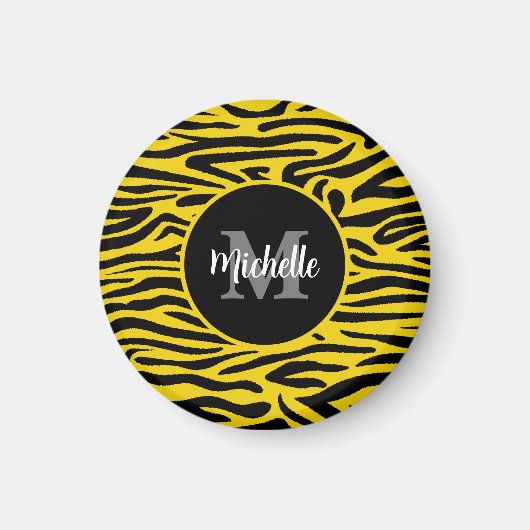 Zebra Animal Skin Modern Monogram Script Naam Magneet (Voorkant)