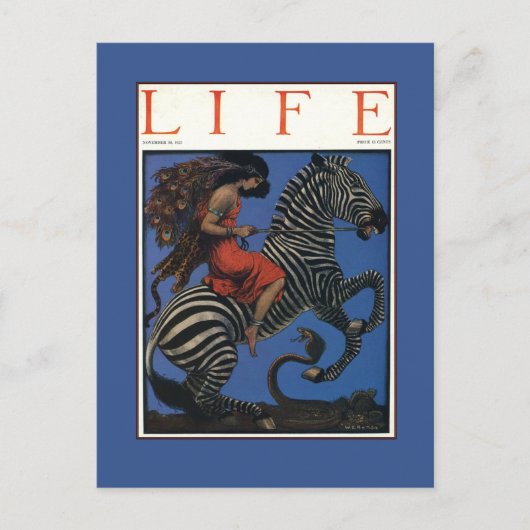 Zebra Art Nouveau Vrouw Briefkaart (Voorkant)