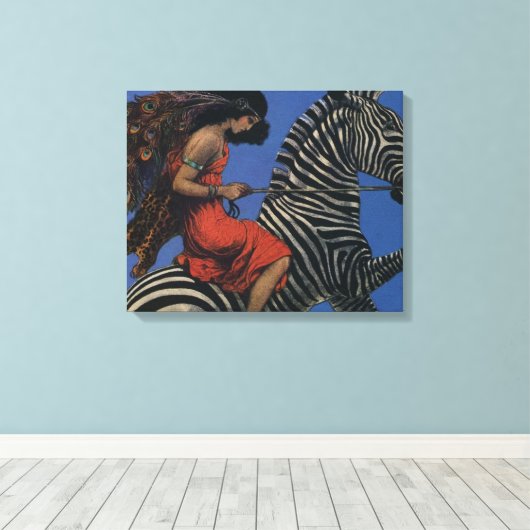  Zebra Art Nouveau Vrouw Canvas Afdruk (Insitu (Houten vloer))