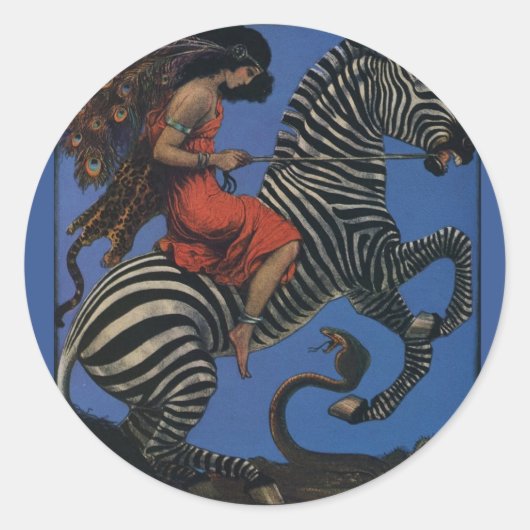 Zebra Art Nouveau Vrouw Ronde Sticker (Voorkant)
