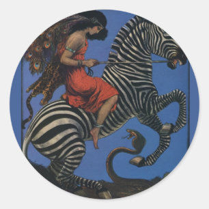  Zebra Art Nouveau Vrouw Ronde Sticker