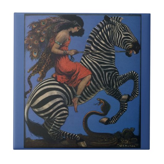  Zebra Art Nouveau Vrouw Tegeltje (Voorkant)