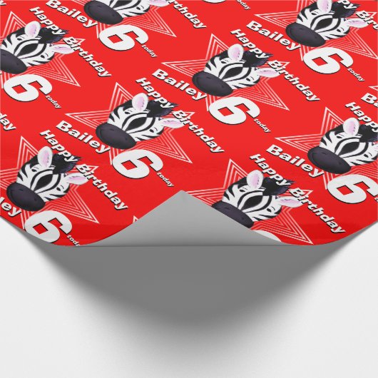 Zebra Art Toevoegen jouw naam Leeftijd 6 Verjaarda Cadeaupapier (Hoek)