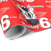 Zebra Art Toevoegen jouw naam Leeftijd 6 Verjaarda Cadeaupapier (Rol Hoek)