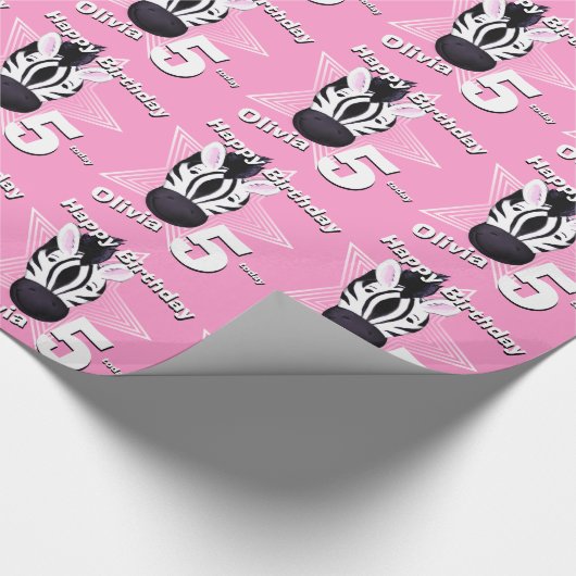 Zebra Art Voeg je leeftijd en naam toe Verjaardags Cadeaupapier (Hoek)
