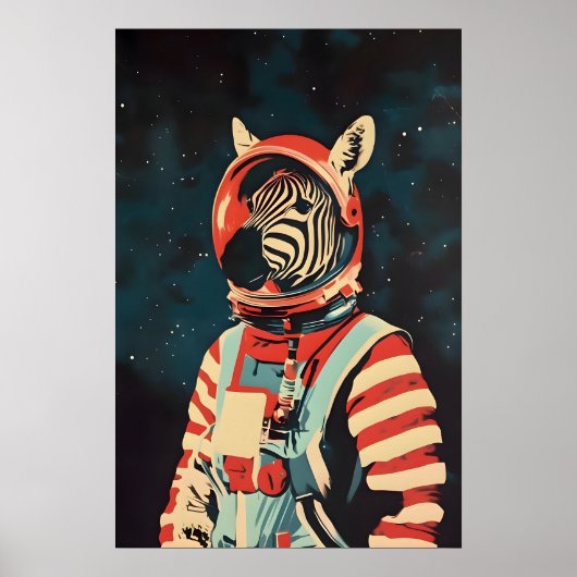 Zebra Astronaut Poster, Zebra Retro Print, Zebra Poster (Voorkant)
