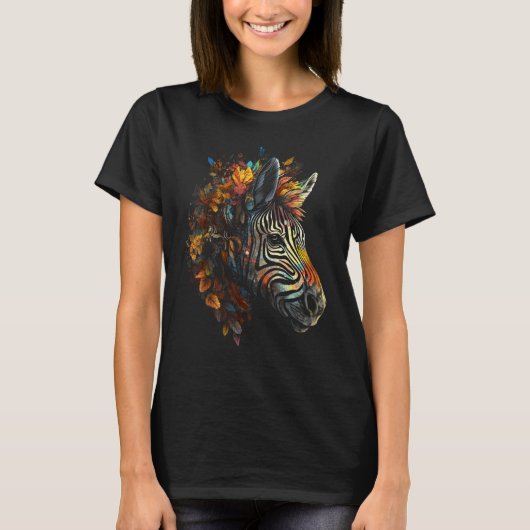 Zebra Autumn Leaves Colourful Animal Zoo Zebra T-shirt (Voorkant)