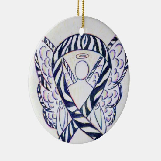 Zebra Awareness Ribbon Angel Art Ornaments Keramisch Ornament (Rechts)