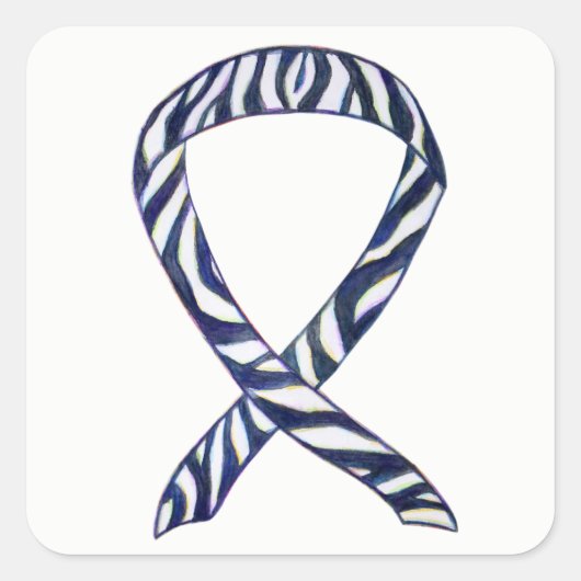 Zebra Awareness Ribbon Custom Art Decline-Stickers Vierkante Sticker (Voorkant)