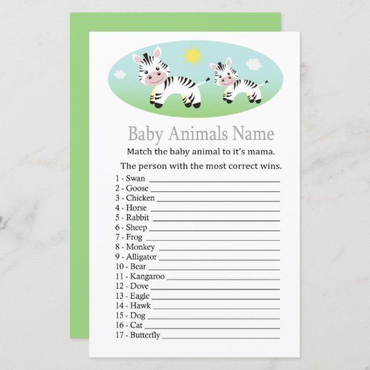 Zebra Baby Baby Animals Name Game (Voorkant / Achterkant)