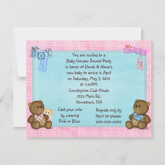 Zebra Baby Geslacht onthullen partij Kaart (Achterkant)