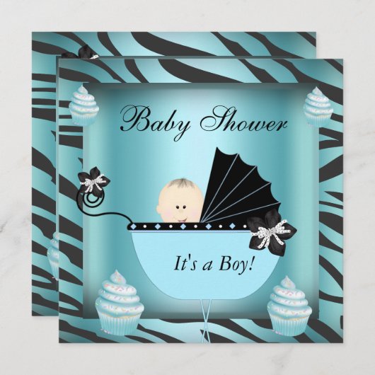 Zebra Baby shower Baby Boy Blauwgroen Cupcake Kaart (Voorkant / Achterkant)