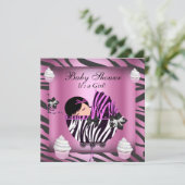 Zebra Baby shower Baby Girl Pink Cupcake Kaart (Staand voorkant)