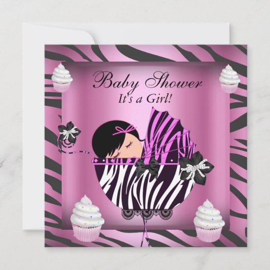 Zebra Baby shower Baby Girl Pink Cupcake Kaart (Voorkant)