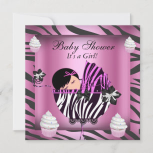 Zebra Baby shower Baby Girl Pink Cupcake Kaart