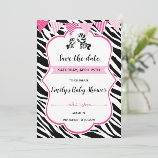 Zebra baby shower behalve datum save the date (Staand voorkant)