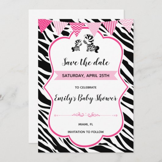 Zebra baby shower behalve datum save the date (Voorkant / Achterkant)