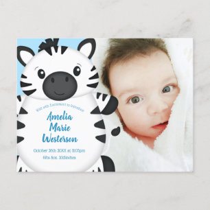 Zebra Baby shower blauw Briefkaart